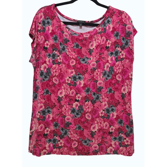 Talbots Tops - Talbot's Pink & Green Floral Scoop Neck Short Sleeve Knit Top, Sz XL